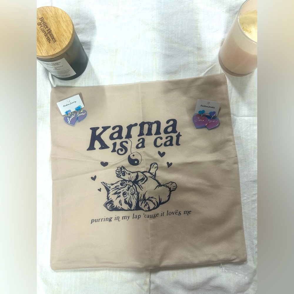 Taylor Swift Karma is a cat pillow case and lover earrings Party favors ✨